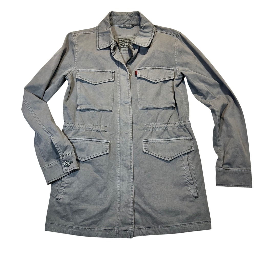 Levis Field Jacket Womens XS Gray Utility Military Cotton Twill Cargo Parka Coat